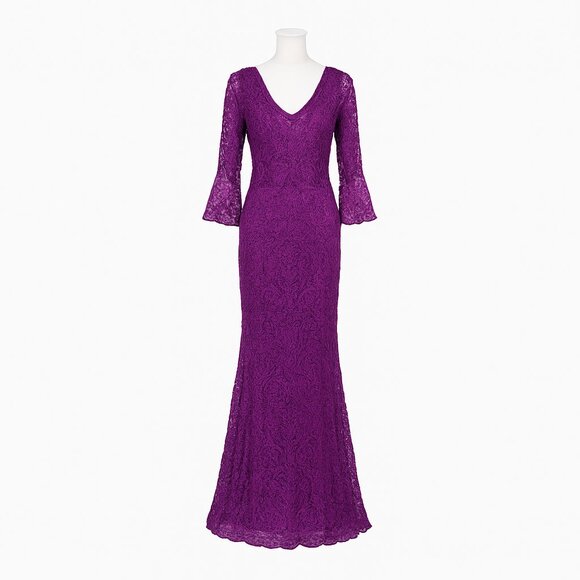 NWT JS Collections Purple Embroidered Illusion Dress | Size 6 Cocktail or Formal - Picture 1 of 13